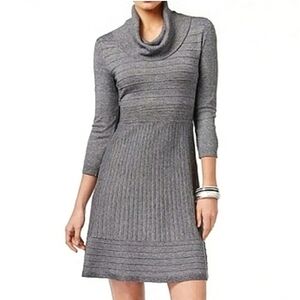 INC International Concepts Gray Cowl Neck Sweater Dress SIZE: M